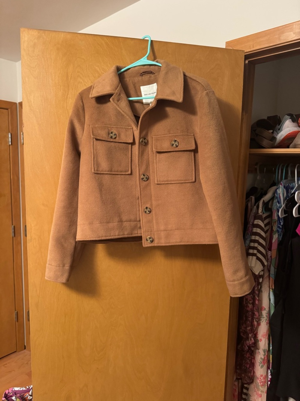 Avec Les Filles Cropped Bomber Jacket in Camel Brown